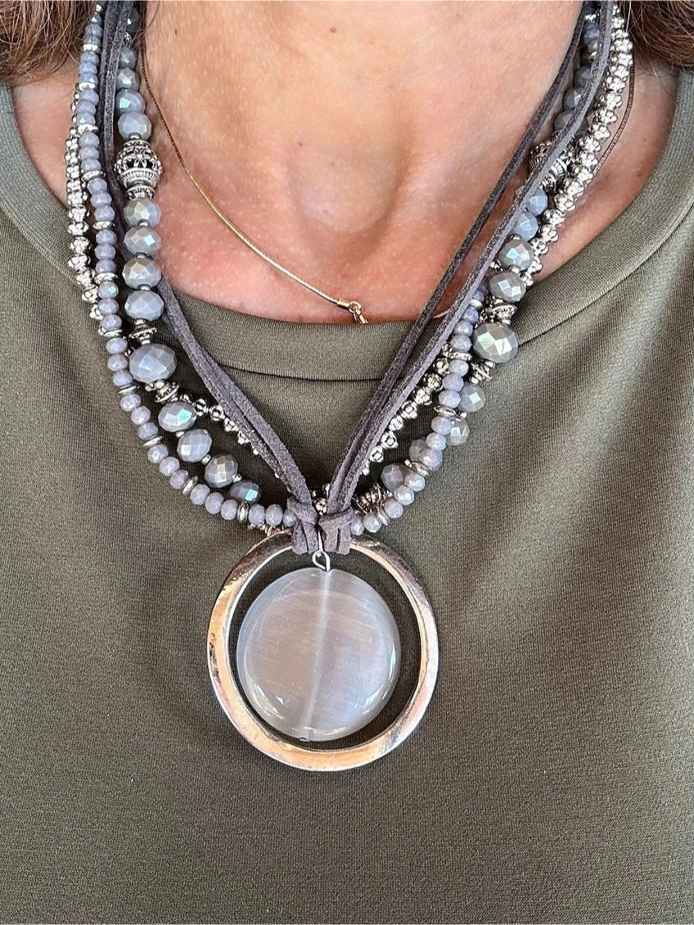 Layered Statement Necklace in Gray & Silver